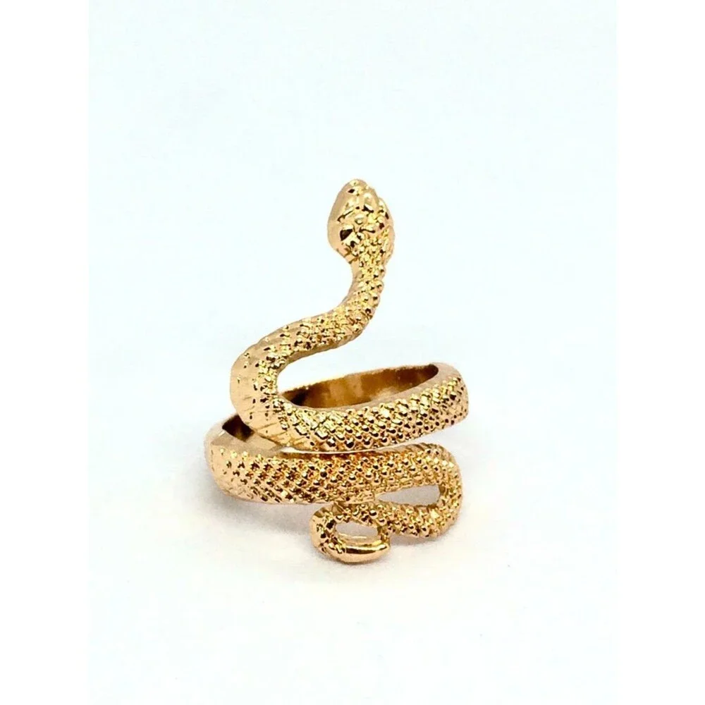 SNAKE RING Gold Tone Serpent Wrap Egyptian Revival Textured Sz 4.75